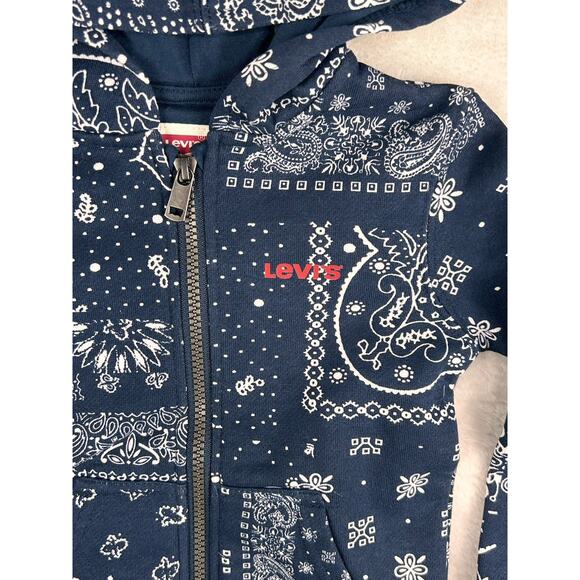 Levi's Hoodie Toddler Sz 3T Blue Paisley Bandanna Full Zip Sweatshirt NWT Jacket - Picture 9 of 10